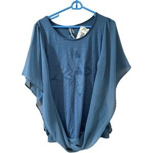 Monoreno Women’s Size Small Aztec Embroidered Flutter Sleeve Top Tee NEW